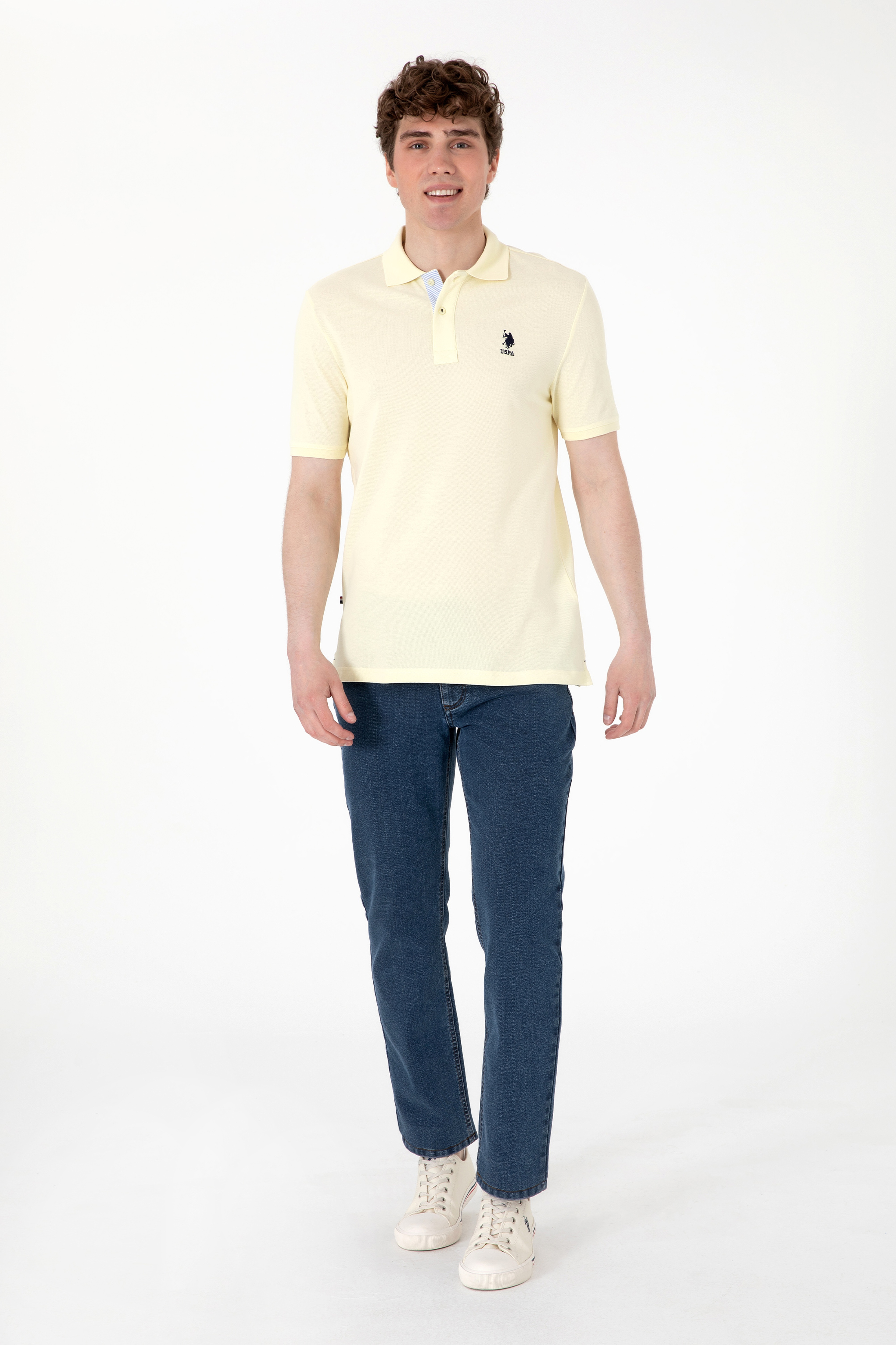 Erkek Regular Fit Polo Yaka Limon Basic Tişört - Image 4