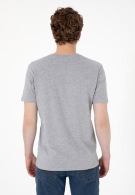 Erkek Regular Fit V Yaka Gri Melanj Basic Tişört - 50298043013