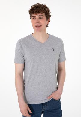 Erkek Regular Fit V Yaka Gri Melanj Basic Tişört - 50298043013