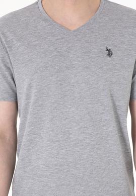 Erkek Regular Fit V Yaka Gri Melanj Basic Tişört - 50298043013