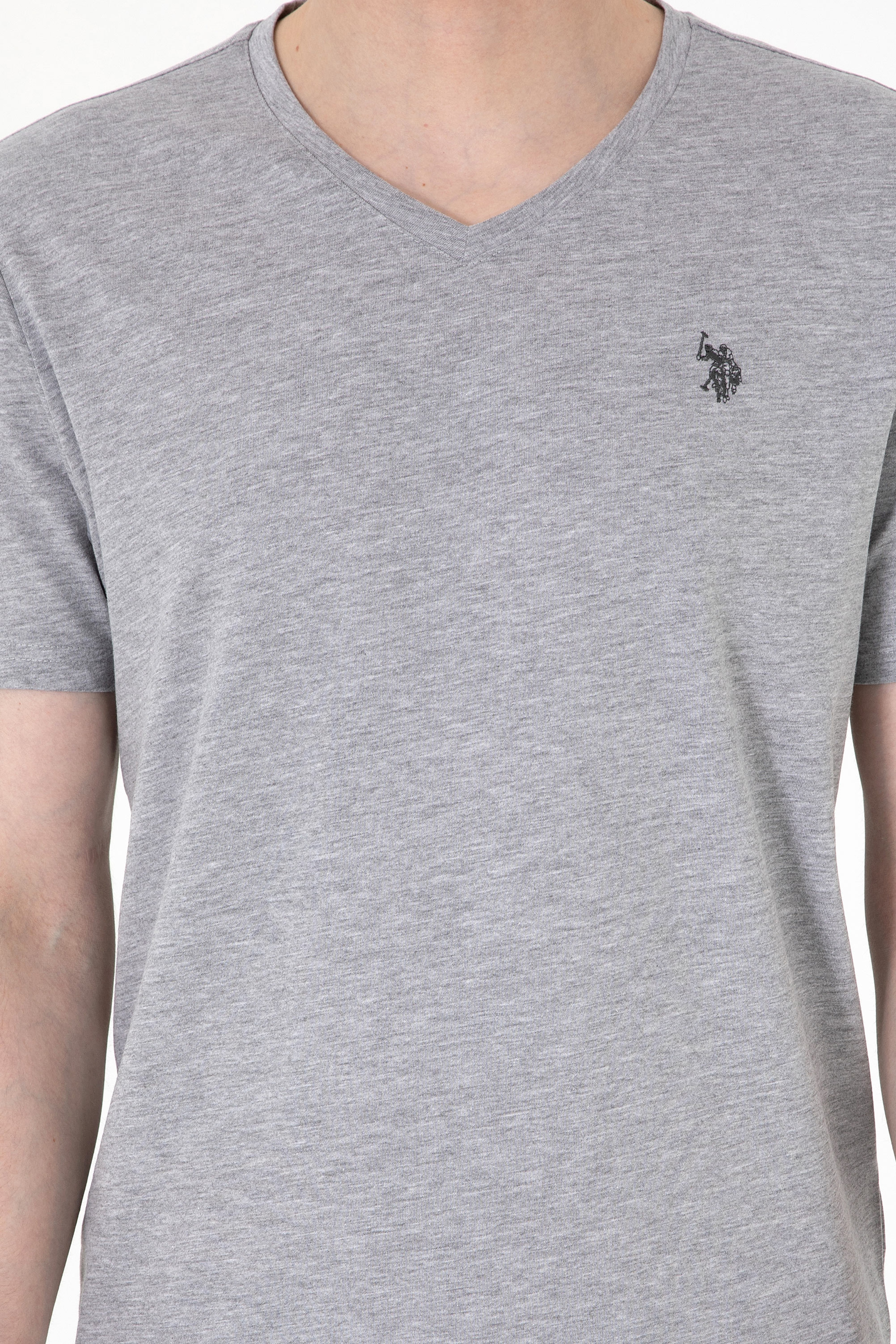 Erkek Regular Fit V Yaka Gri Melanj Basic Tişört - Image 6
