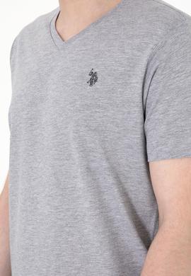 Erkek Regular Fit V Yaka Gri Melanj Basic Tişört - 50298043013