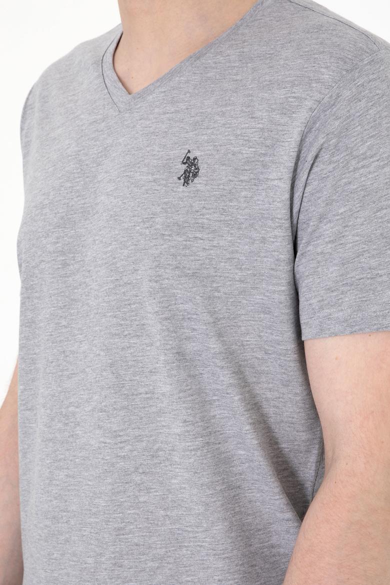 Erkek Regular Fit V Yaka Gri Melanj Basic Tişört - 50298043013