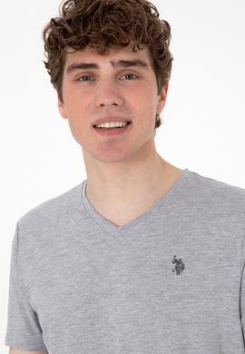 Erkek Regular Fit V Yaka Gri Melanj Basic Tişört - 50298043013