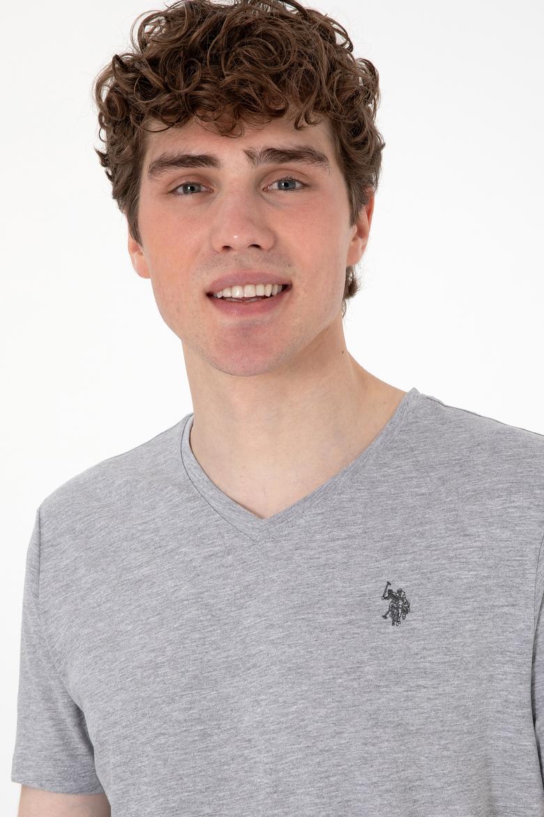Erkek Regular Fit V Yaka Gri Melanj Basic Tişört - 50298043013