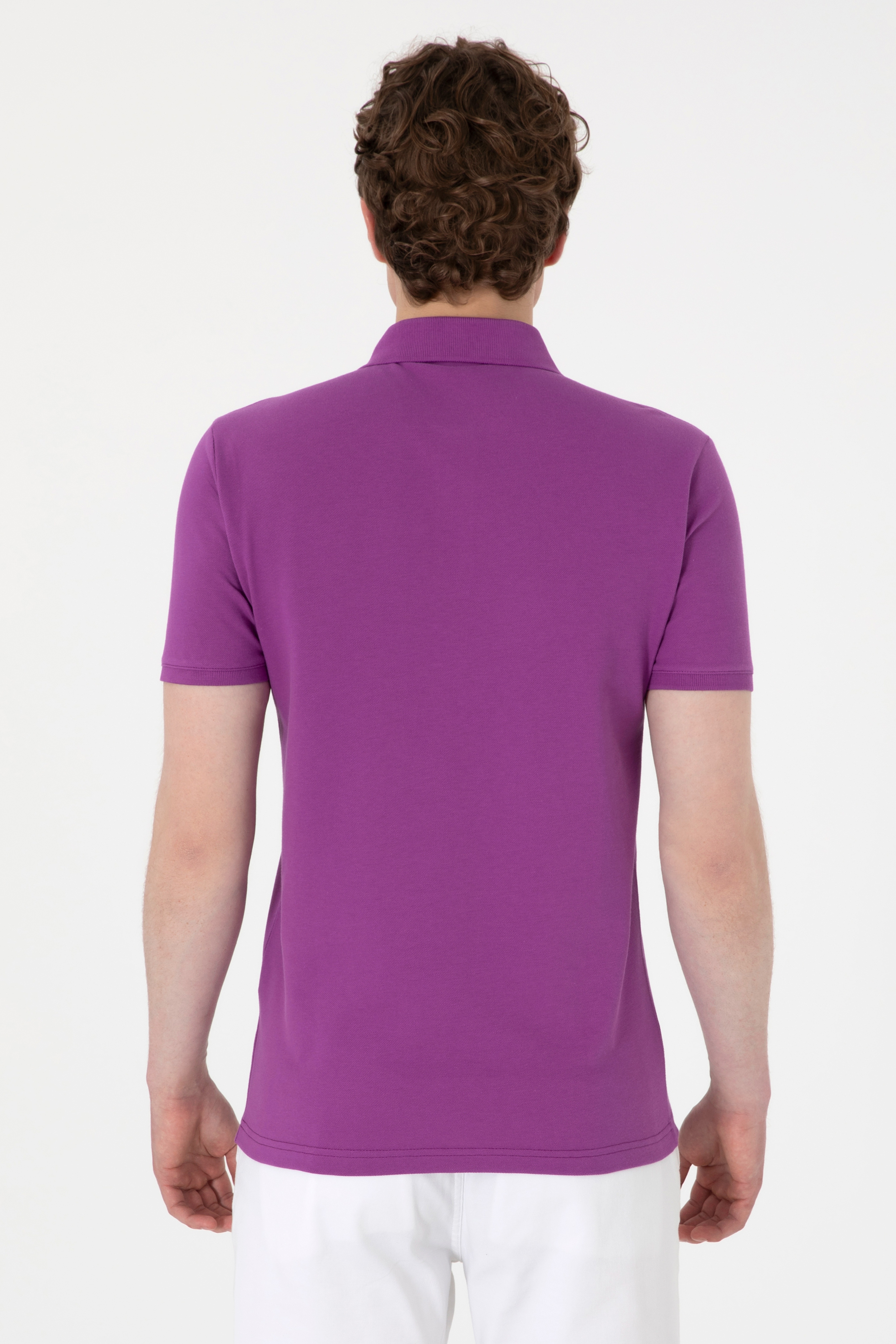 Erkek Slim Fit Polo Yaka Menekşe Basic Tişört