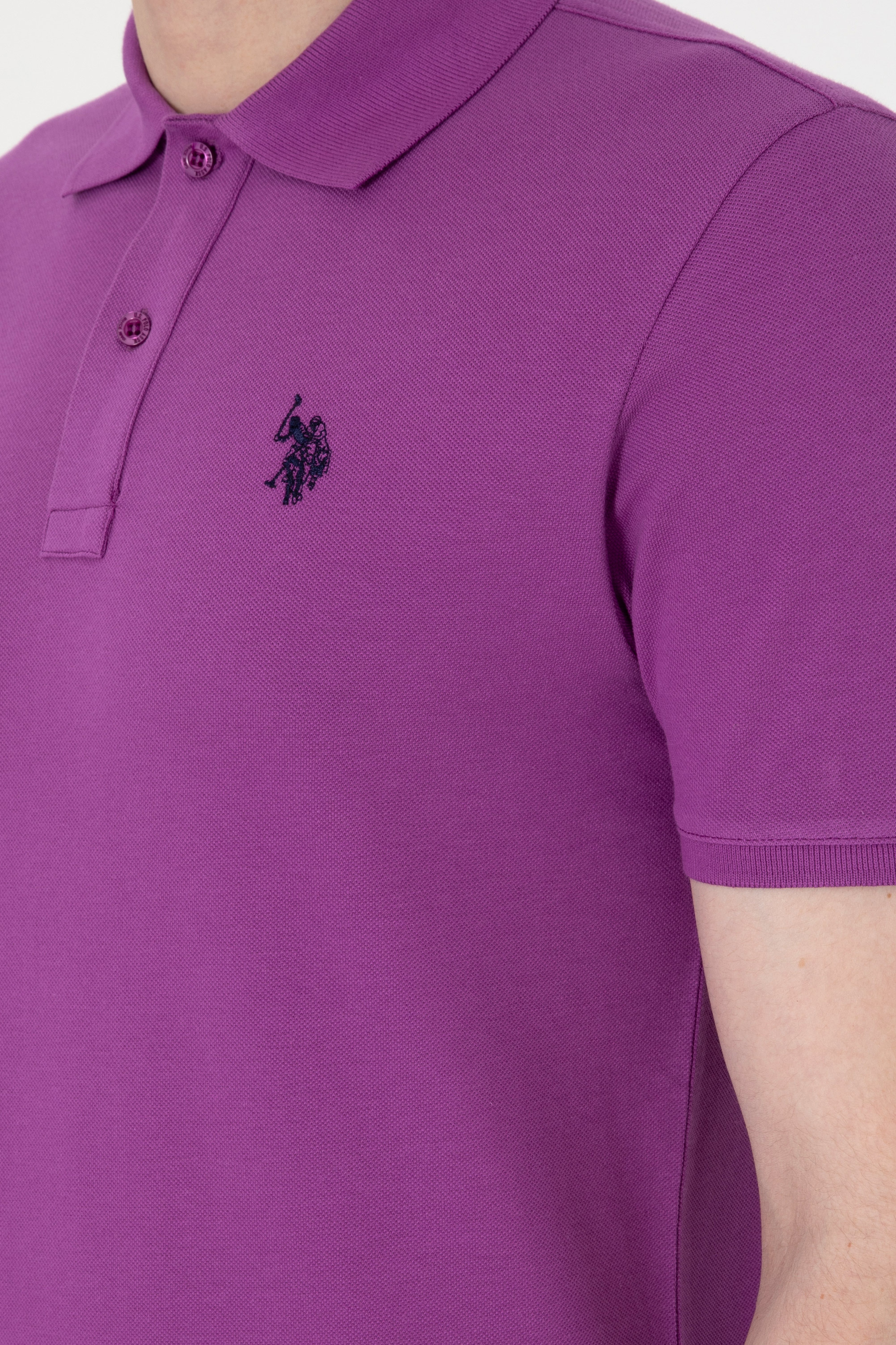 Erkek Slim Fit Polo Yaka Menekşe Basic Tişört - Image 7