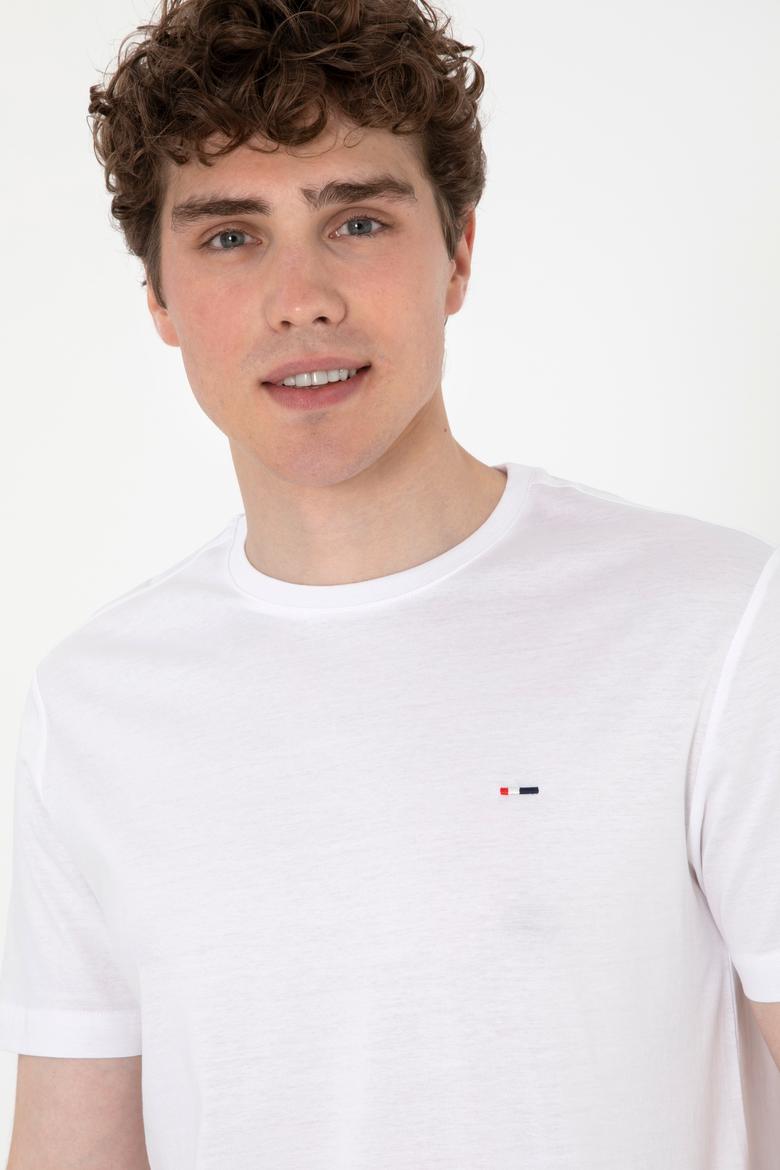 Erkek Regular Fit Bisiklet Yaka Beyaz Basic Tişört - 50297999001