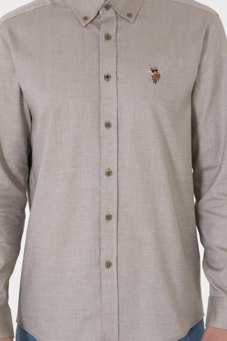 Erkek Vizon Uzun Kollu Basic Gömlek - 50297981040