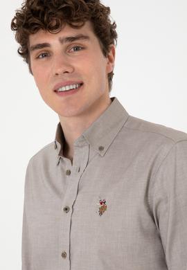 Erkek Vizon Uzun Kollu Basic Gömlek - 50297981040