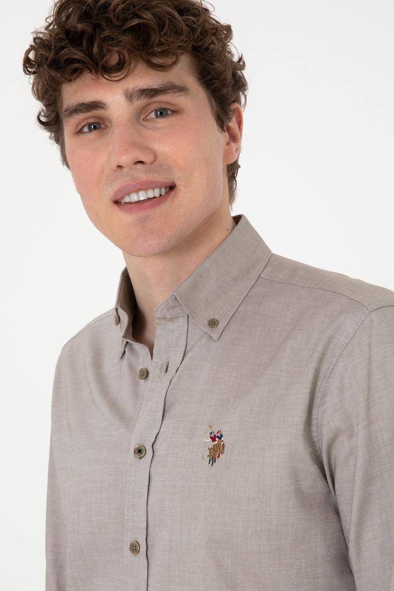 Erkek Vizon Uzun Kollu Basic Gömlek - 50297981040