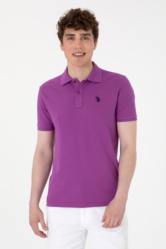 Erkek Slim Fit Polo Yaka Menekşe Basic Tişört