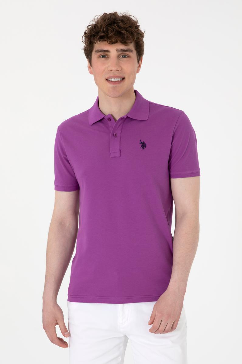 Erkek Slim Fit Polo Yaka Menekşe Basic Tişört