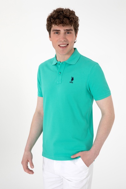 Erkek Slim Fit Polo Yaka Mint Basic Tişört
