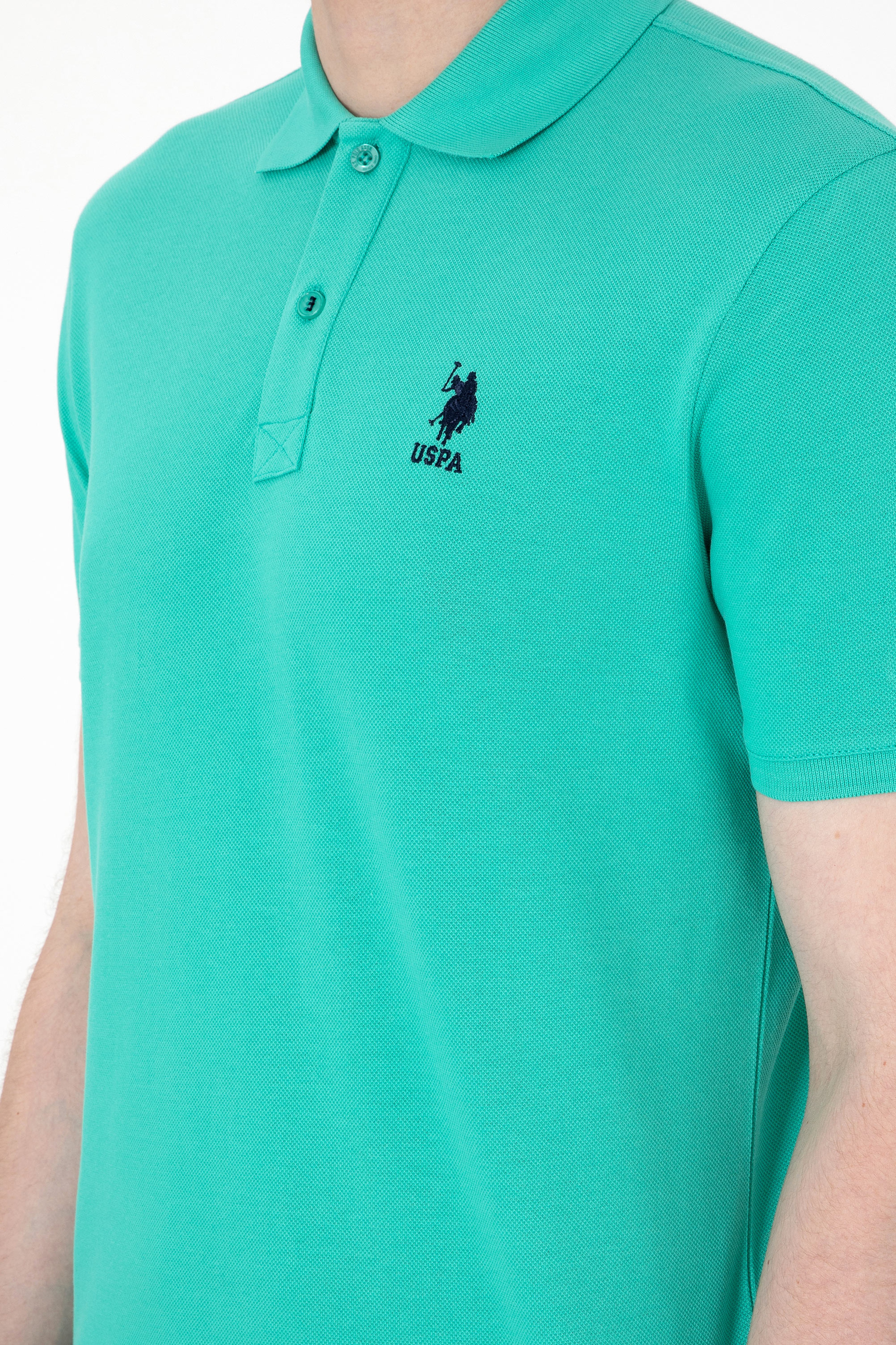 Erkek Slim Fit Polo Yaka Mint Basic Tişört - Image 7