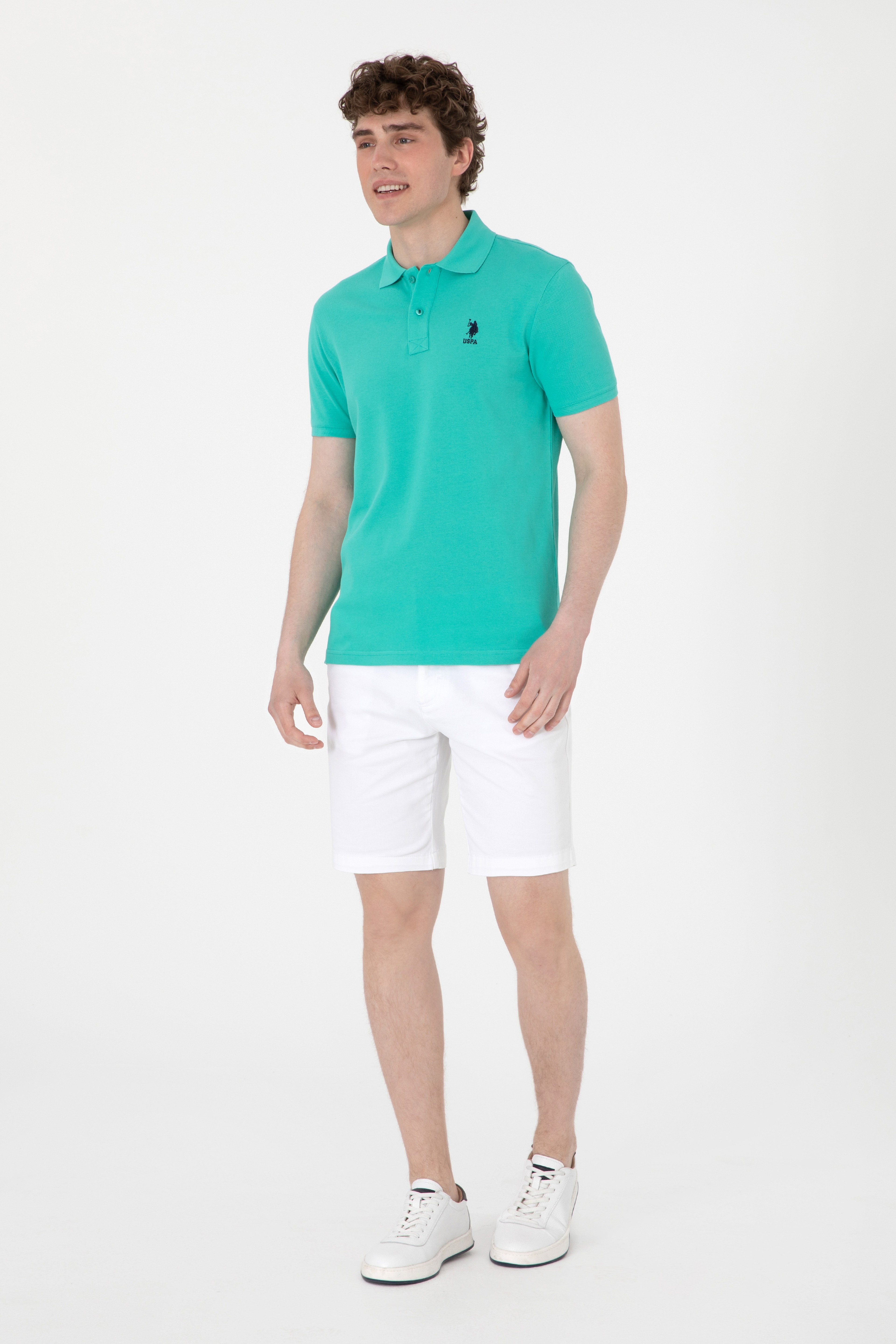 Erkek Slim Fit Polo Yaka Mint Basic Tişört
