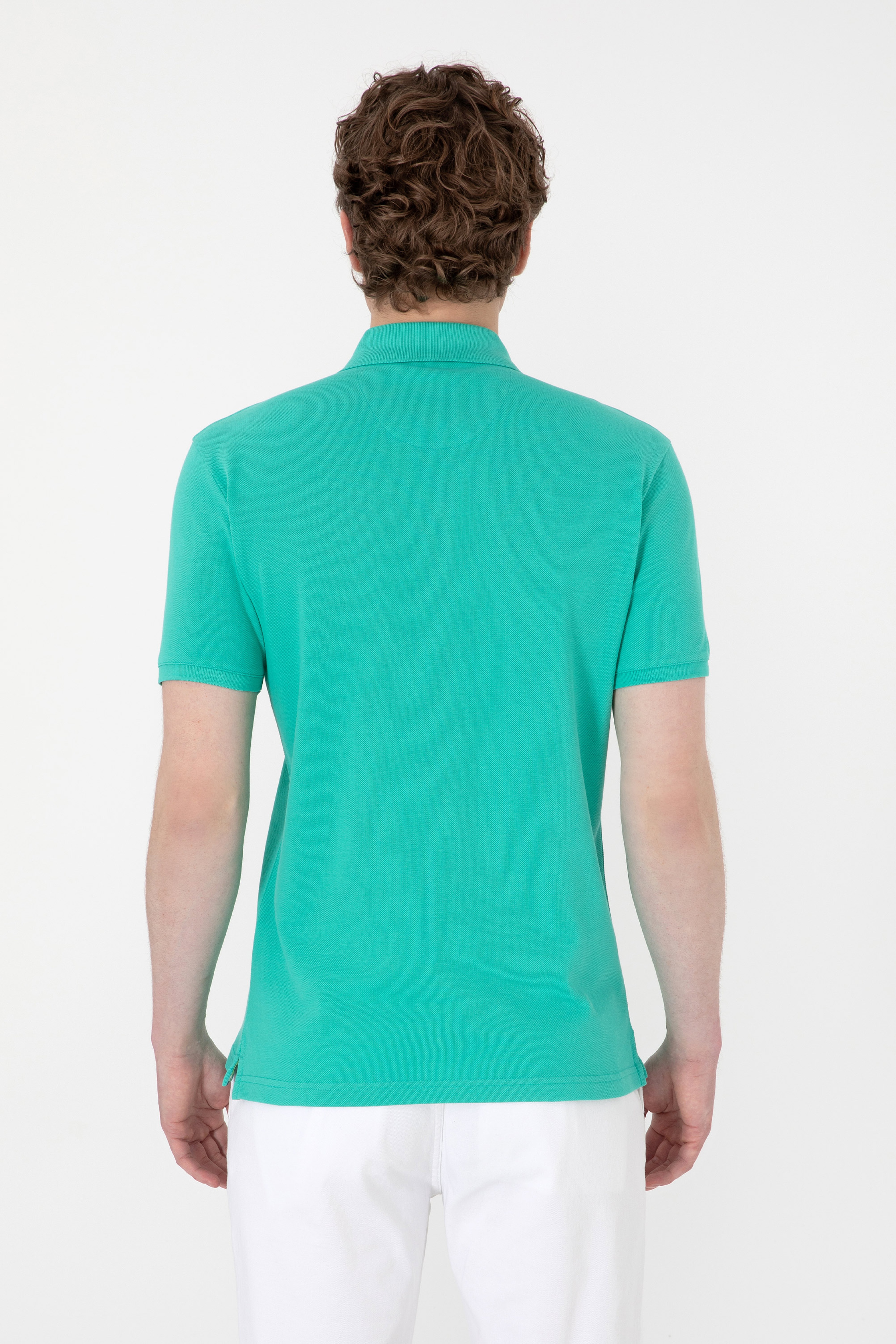 Erkek Slim Fit Polo Yaka Mint Basic Tişört - Image 5