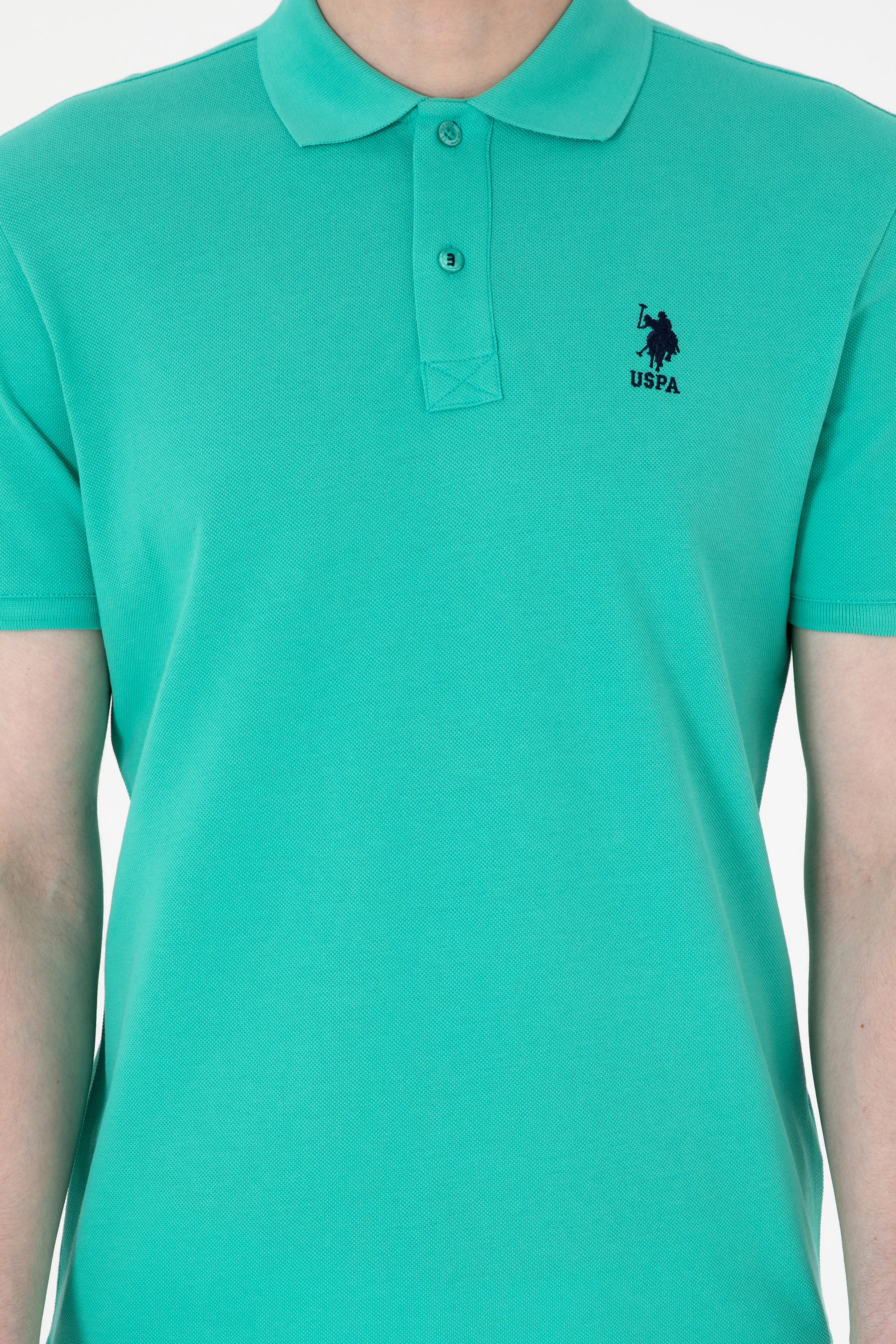Erkek Slim Fit Polo Yaka Mint Basic Tişört - Image 6