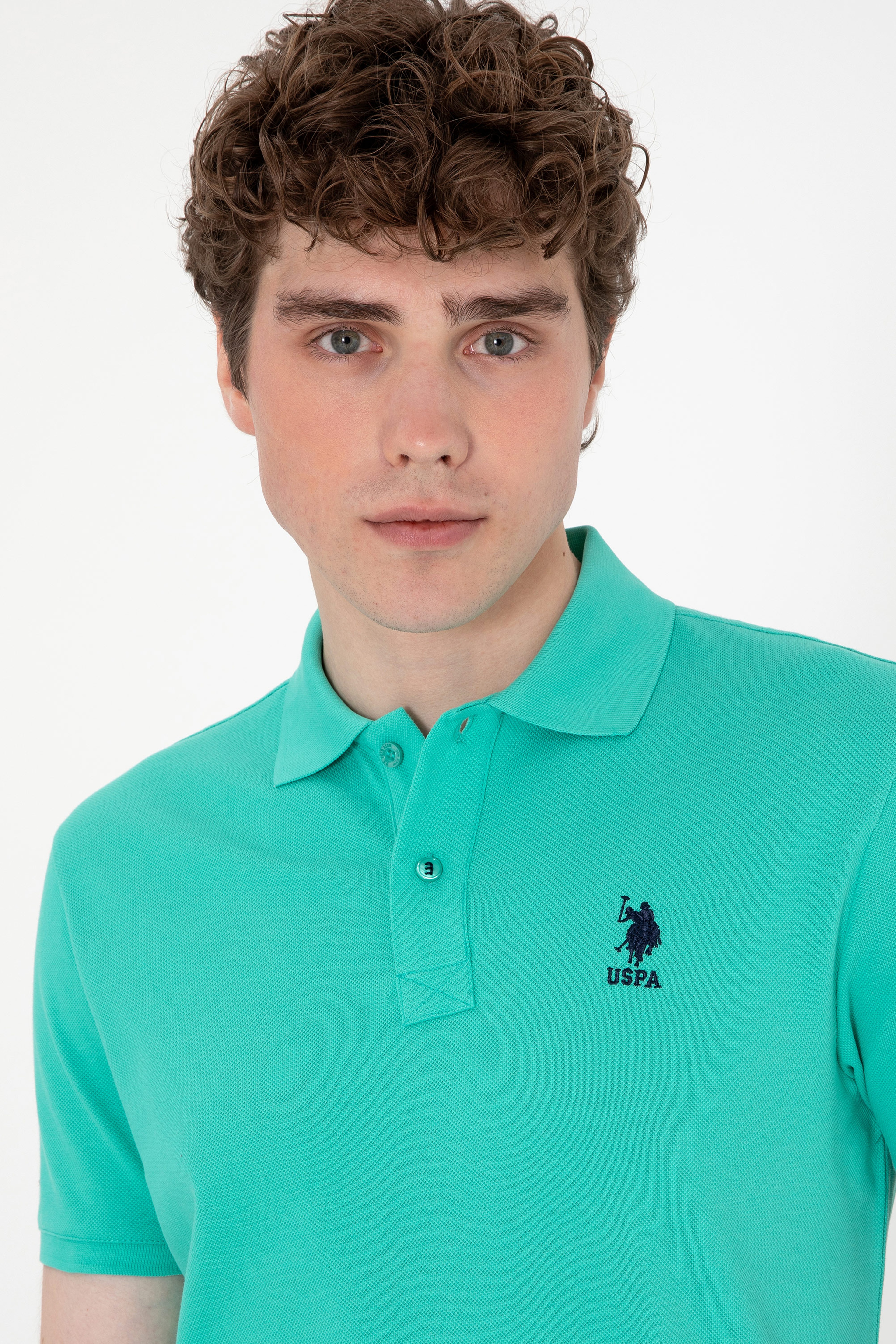 Erkek Slim Fit Polo Yaka Mint Basic Tişört