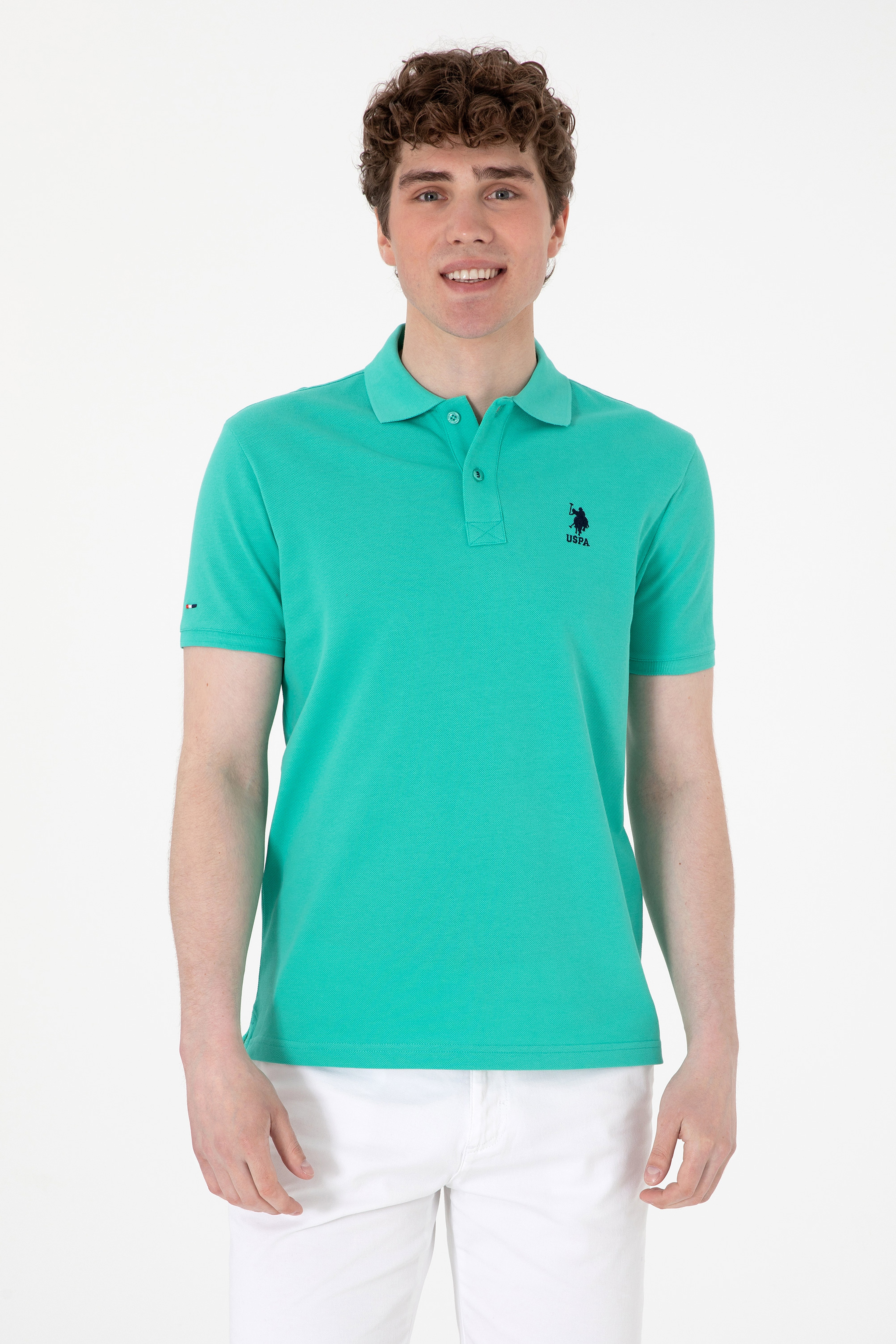 Erkek Slim Fit Polo Yaka Mint Basic Tişört - Image 1