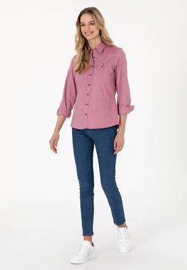 Kadın Vişne Uzun Kollu Basic Gömlek - 50295710069