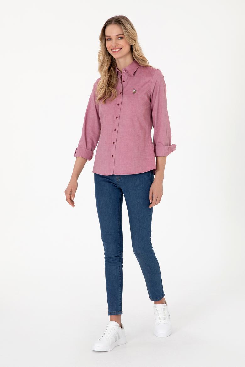 Kadın Vişne Uzun Kollu Basic Gömlek - 50295710069