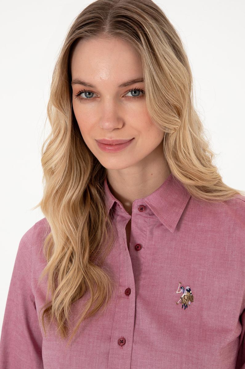 Kadın Vişne Uzun Kollu Basic Gömlek