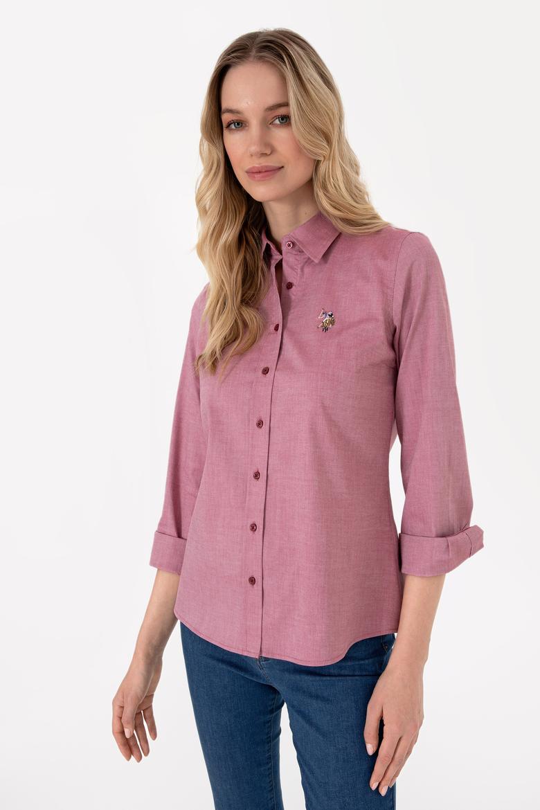 Kadın Vişne Uzun Kollu Basic Gömlek