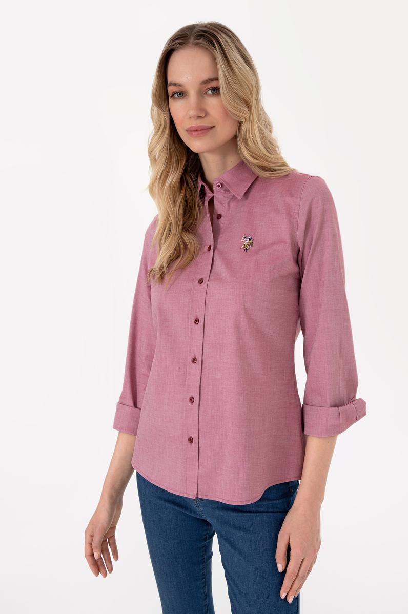 Kadın Vişne Uzun Kollu Basic Gömlek