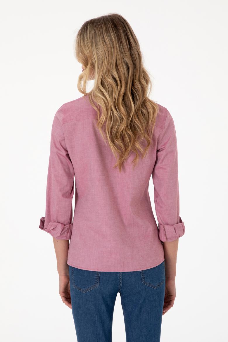 Kadın Vişne Uzun Kollu Basic Gömlek - 50295710069