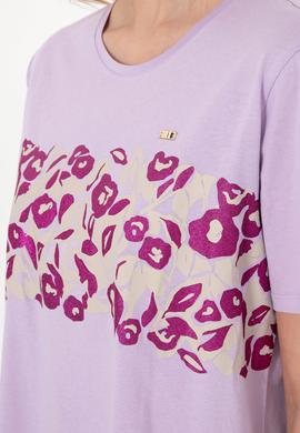 Kadın Lila Desenli Bisiklet Yaka Tişört - 50299733016