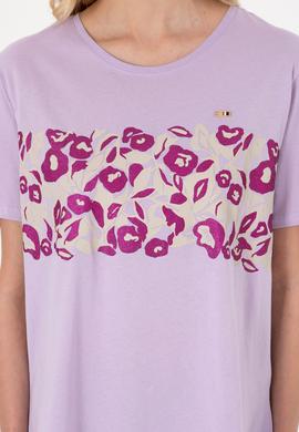 Kadın Lila Desenli Bisiklet Yaka Tişört - 50299733016
