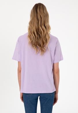 Kadın Lila Desenli Bisiklet Yaka Tişört - 50299733016