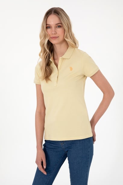 Kadın Açık Sarı Basic Polo Yaka Tişört