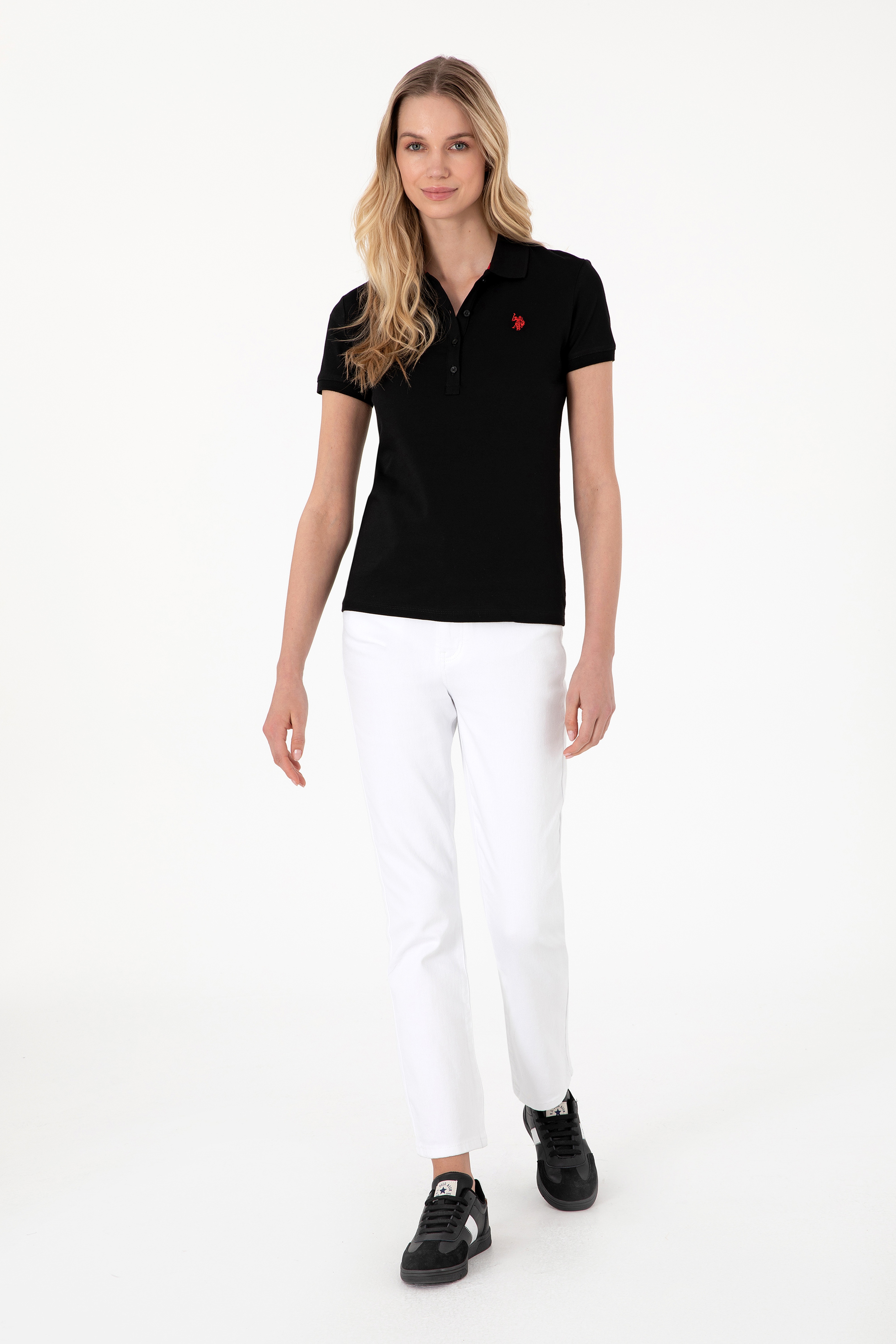 Kadın Siyah Basic Polo Yaka Tişört