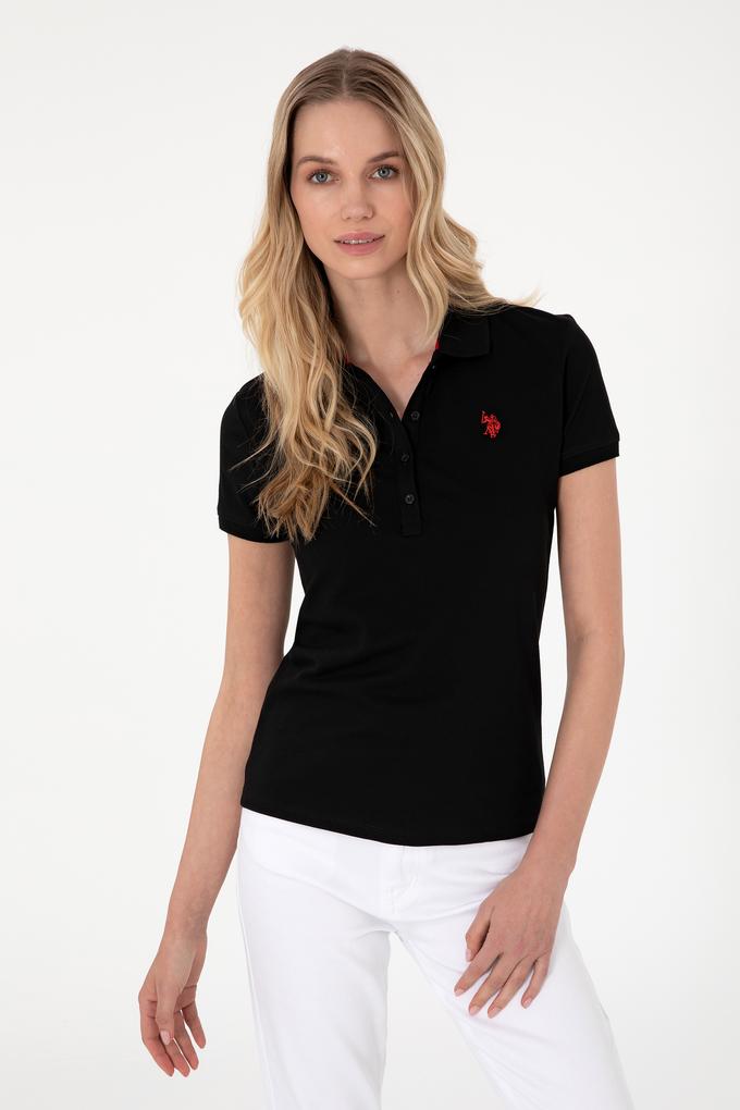 Kadın Siyah Basic Polo Yaka Tişört