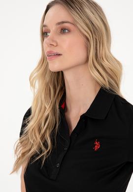 Kadın Siyah Basic Polo Yaka Tişört - 50300830056