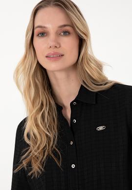 Kadın Siyah Uzun Kollu Gömlek - 50299631012