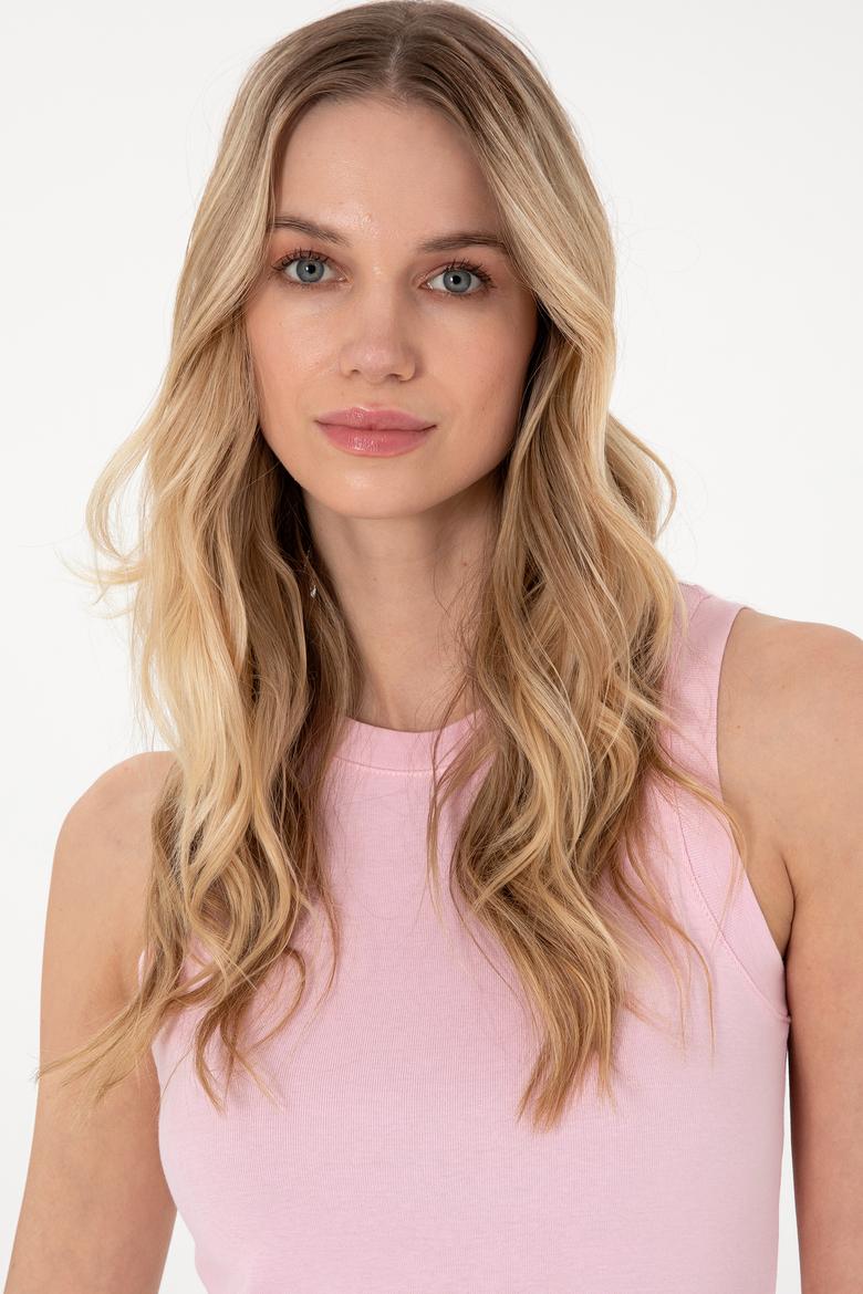 Kadın Açık Pembe Kolsuz Bisiklet Yaka Basic Tişört - 50305841110