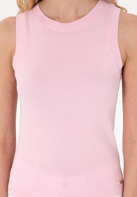 Kadın Açık Pembe Kolsuz Bisiklet Yaka Basic Tişört - 50305841110