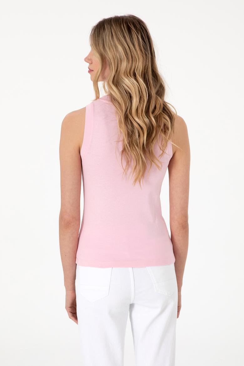 Kadın Açık Pembe Kolsuz Bisiklet Yaka Basic Tişört - 50305841110