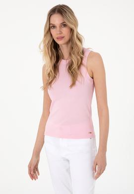 Kadın Açık Pembe Kolsuz Bisiklet Yaka Basic Tişört - 50305841110