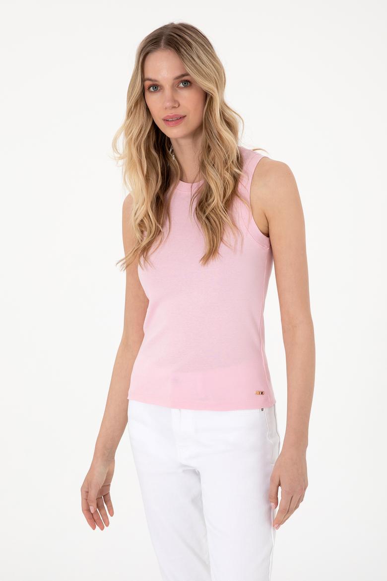 Kadın Açık Pembe Kolsuz Bisiklet Yaka Basic Tişört - 50305841110