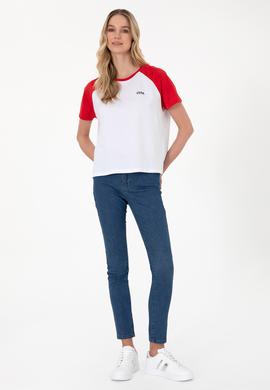 Kadın Kırmızı Bisiklet Yaka Tişört - 50305771004