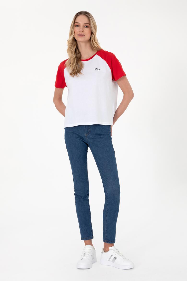 Kadın Kırmızı Bisiklet Yaka Tişört - 50305771004