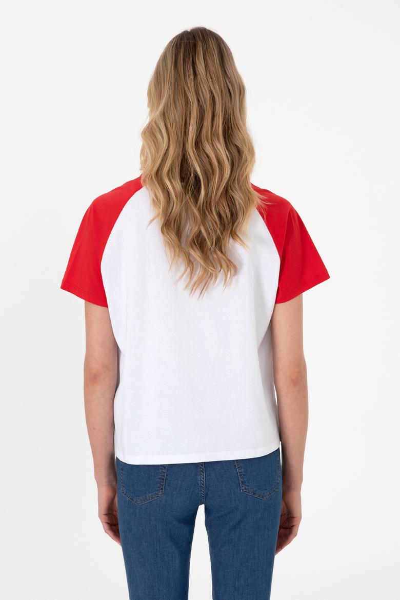 Kadın Kırmızı Bisiklet Yaka Tişört - 50305771004