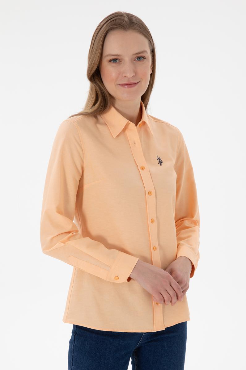 Kadın Turuncu Uzun Kollu Basic Gömlek
