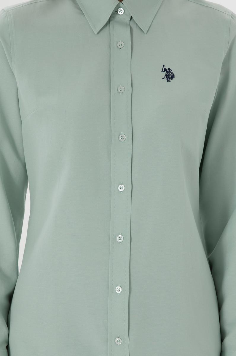 Kadın Su Yeşili Uzun Kollu Basic Gömlek