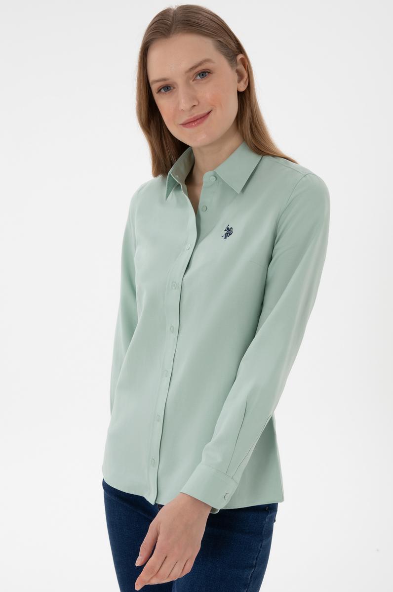 Kadın Su Yeşili Uzun Kollu Basic Gömlek