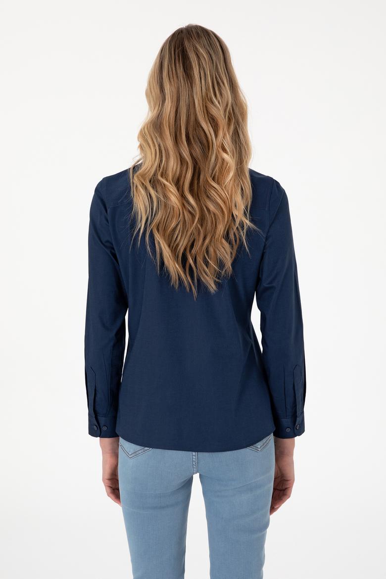 Kadın Lacivert Uzun Kollu Basic Gömlek - 50283986056